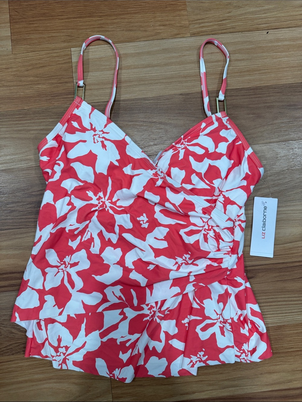 Liz Claiborne Coral & White Floral Swim Tankini TOP